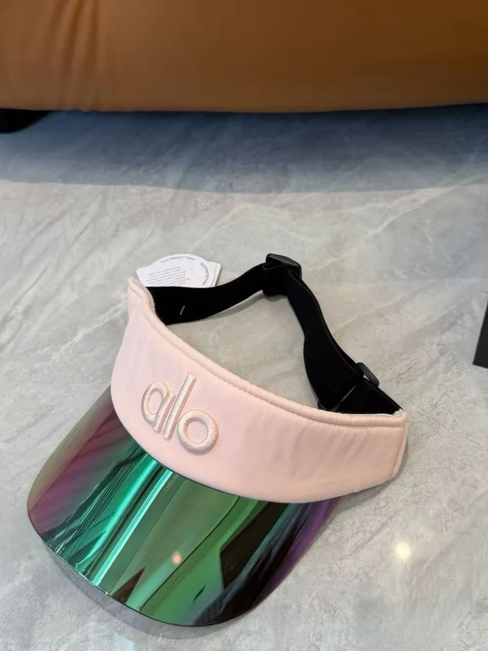 New Alo Pink Embroidered Sun Visor, Iridescent Reflective Brim Adjustable Sport